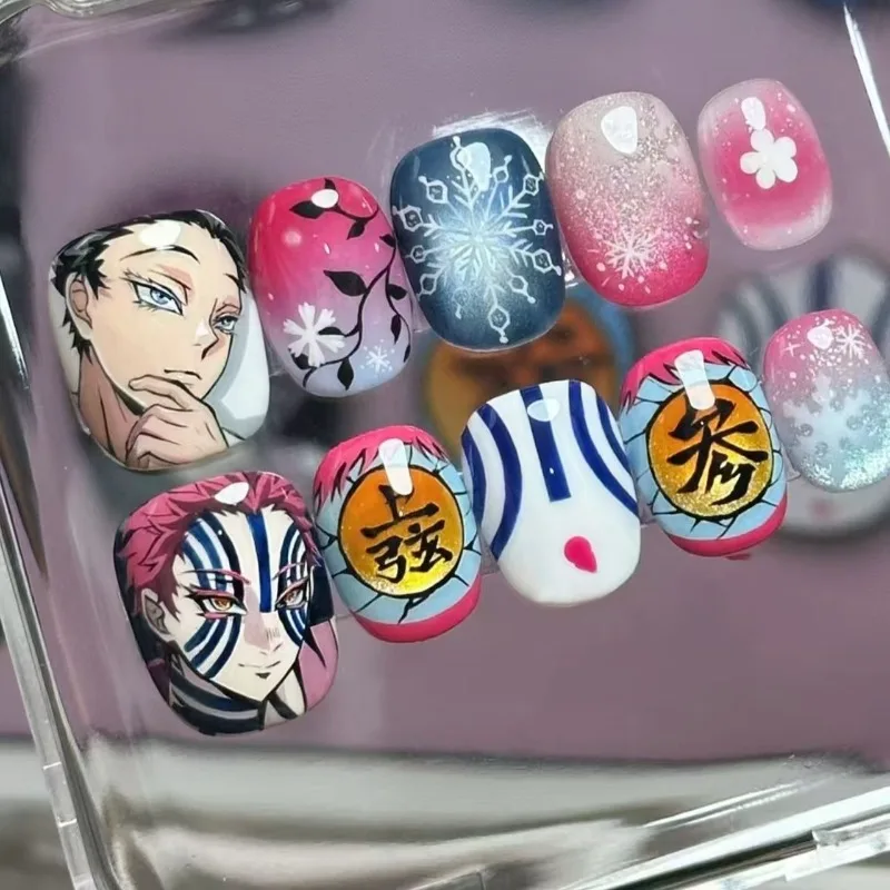 

Akaza Press-on Nails Demon Slayer: Kimetsu No Yaiba Anime Cute Fashion Creativity Pattern Manicure DIY One Second Wear Manicure