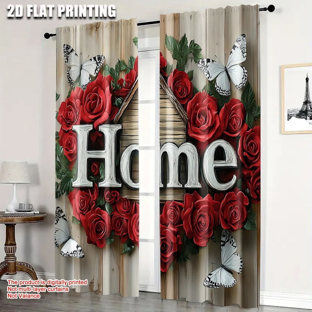 

2pc, Party Window Curtains red rose Light Filter Festive Backdrops for Window art/Party decoration