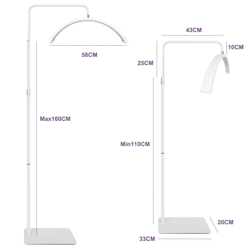 Contemporary Designer Floor Lamp Simple Half Moon Lamp Adjustable Height Brightnes Eyelash Extensions Tattoo Nail Vertical Light