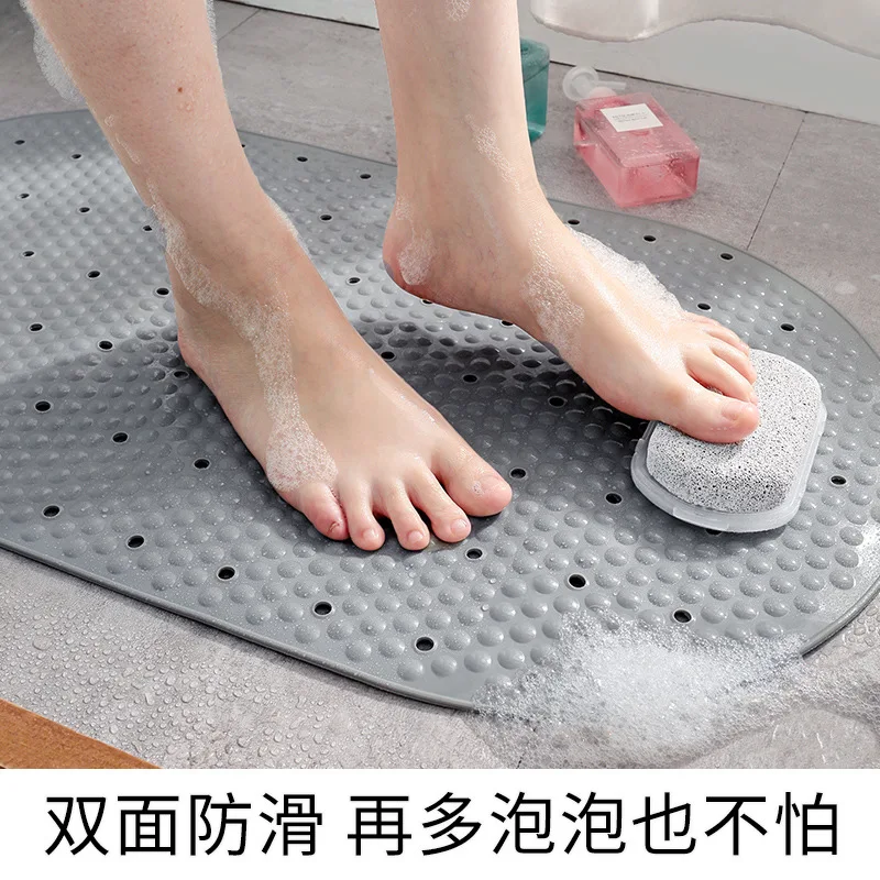 Bathroom Mats Anti-slip Drainage Fast with Suction Cup Massage Foot Mats Remove Dead Skin PVC Gray Toilet Mats Mat for Hallway
