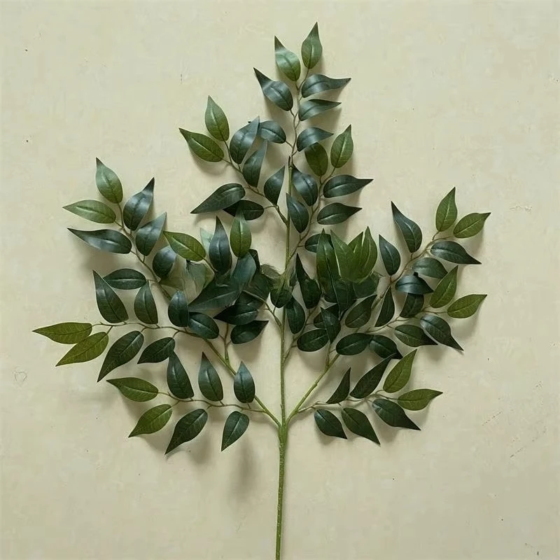 #￥New Arrival Plastic Real Touch Banyan Leaf Ficus Artificial Greenery Hanging Stem Eco-Friendly Indoor Chinese New Year Wedding