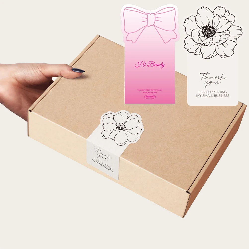 50 unids/pack de pegatinas rectangulares con lazo de flores irregulares para pequeñas empresas, pegatinas de sellado para cajas de regalo, pegatinas adhesivas para embalaje