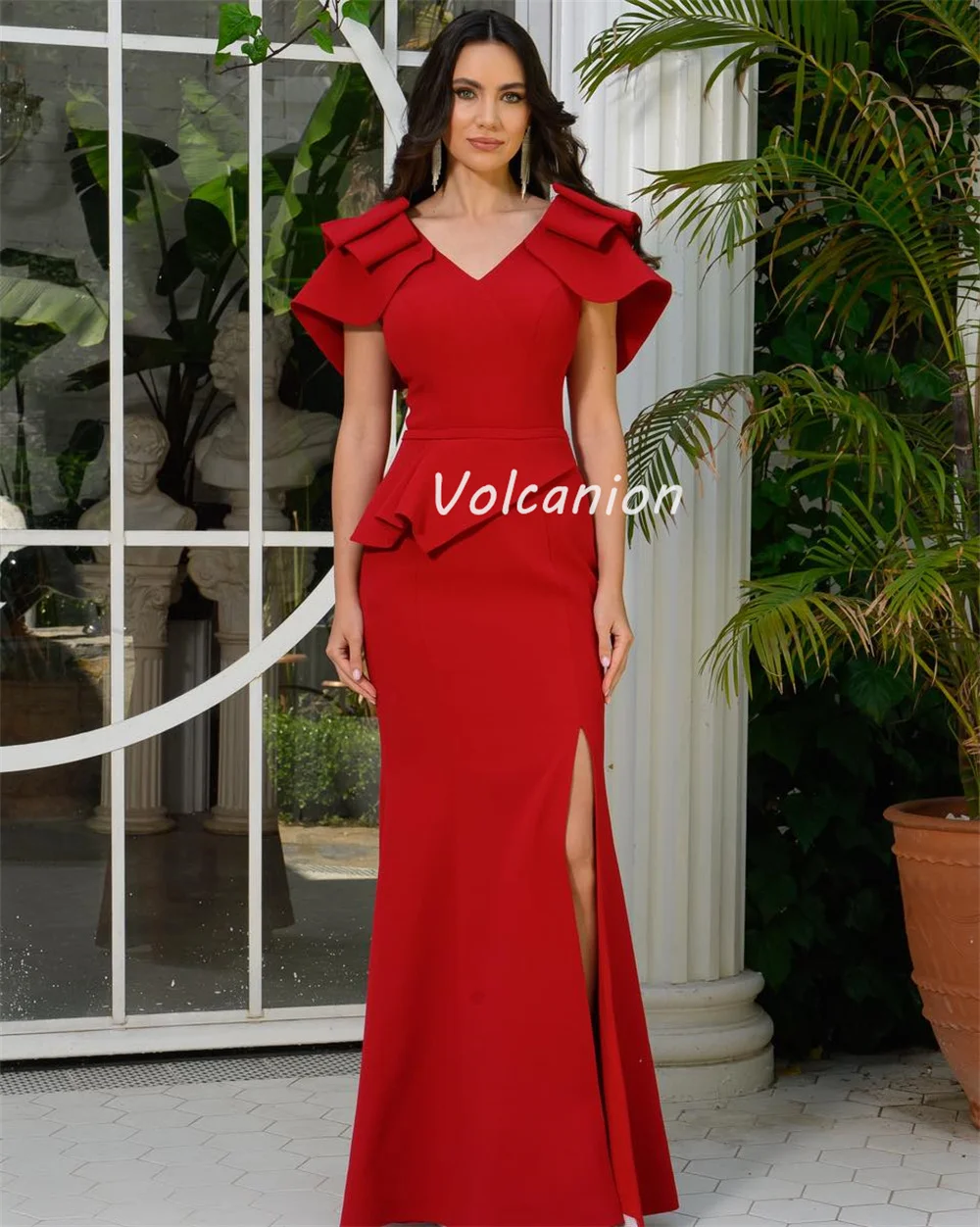Vestidos largos personalizados de estilo moderno, Jersey clásico, fruncido, drapeado, con volantes, sirena, cuello en V, vestidos para ocasiones a medida, tallas disponibles