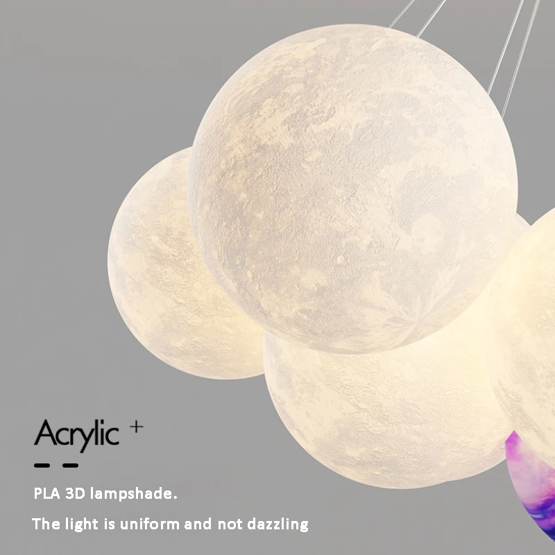 Modern 3D Moon Bubble Chandeliers Children\'s Room Decor Hanging Lamps Nordic Creative Boy Girl Bedroom Living Room Chandelier