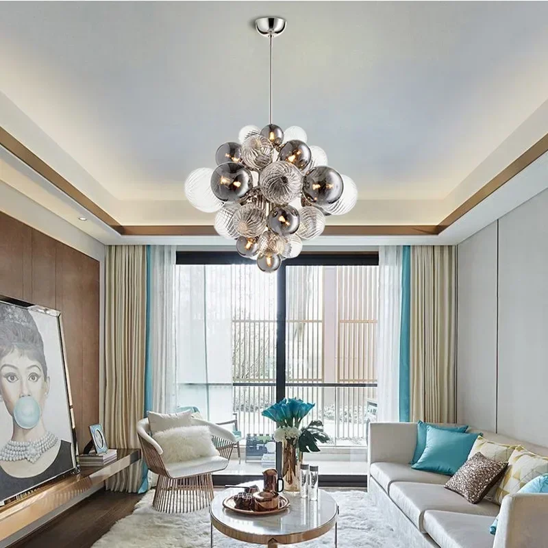 

Bubble Ball Glass Chandelier Light Luxury Designer Pendant Light Living Room Grape Chandelier Bedroom Exhibition Hall Lighting