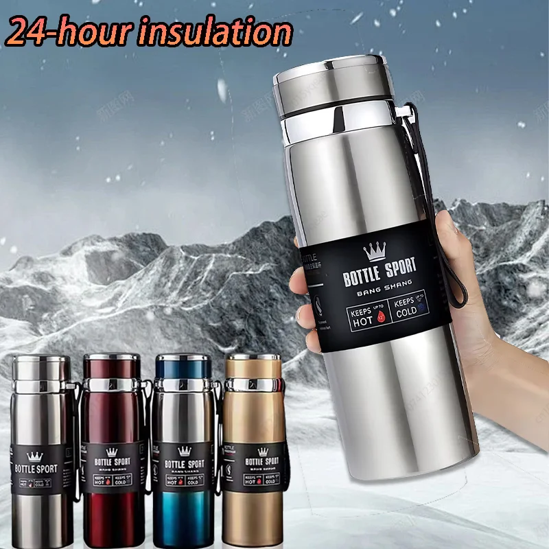 1000ml Thermal Water Bottle Thermos Vacuum Flask Double Stainless Steel Coffee Tea Insulated Cup Leakage-proof for Office