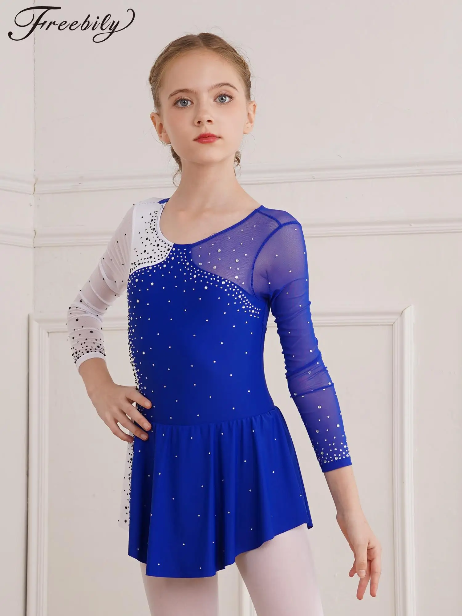 

Lyrical Dancing Costume Girls Kids Modern Dance Figure Ice Roller Skating Rhinestone Dress Gymnastics Leotard Ballet Dress