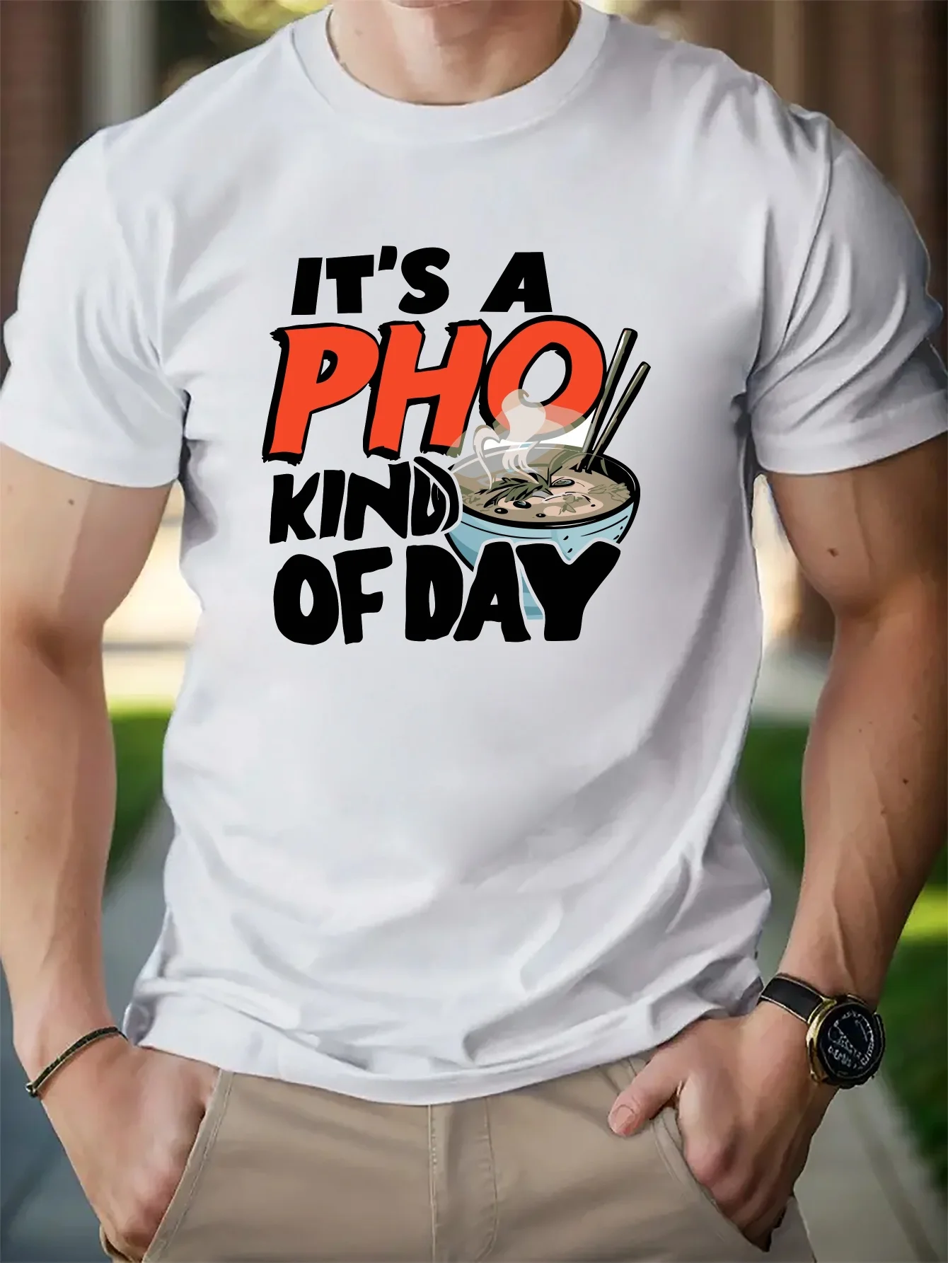 Men Short Sleeve Crew Neck T Shirt It Is A Pho Kind Of Day Pho Bowl Graphic Asian Cuisine Theme Casual Cotton Streetwear Tee