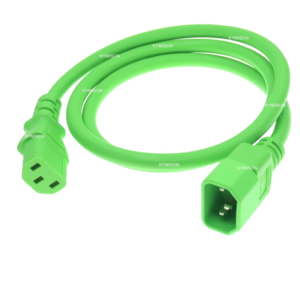 Green IEC 60320 C13 C14 Power Supply Cord, SJT 14AWG/3, Male to Female PDU UPS Extension Cable 15A 250V 0.5m~3m