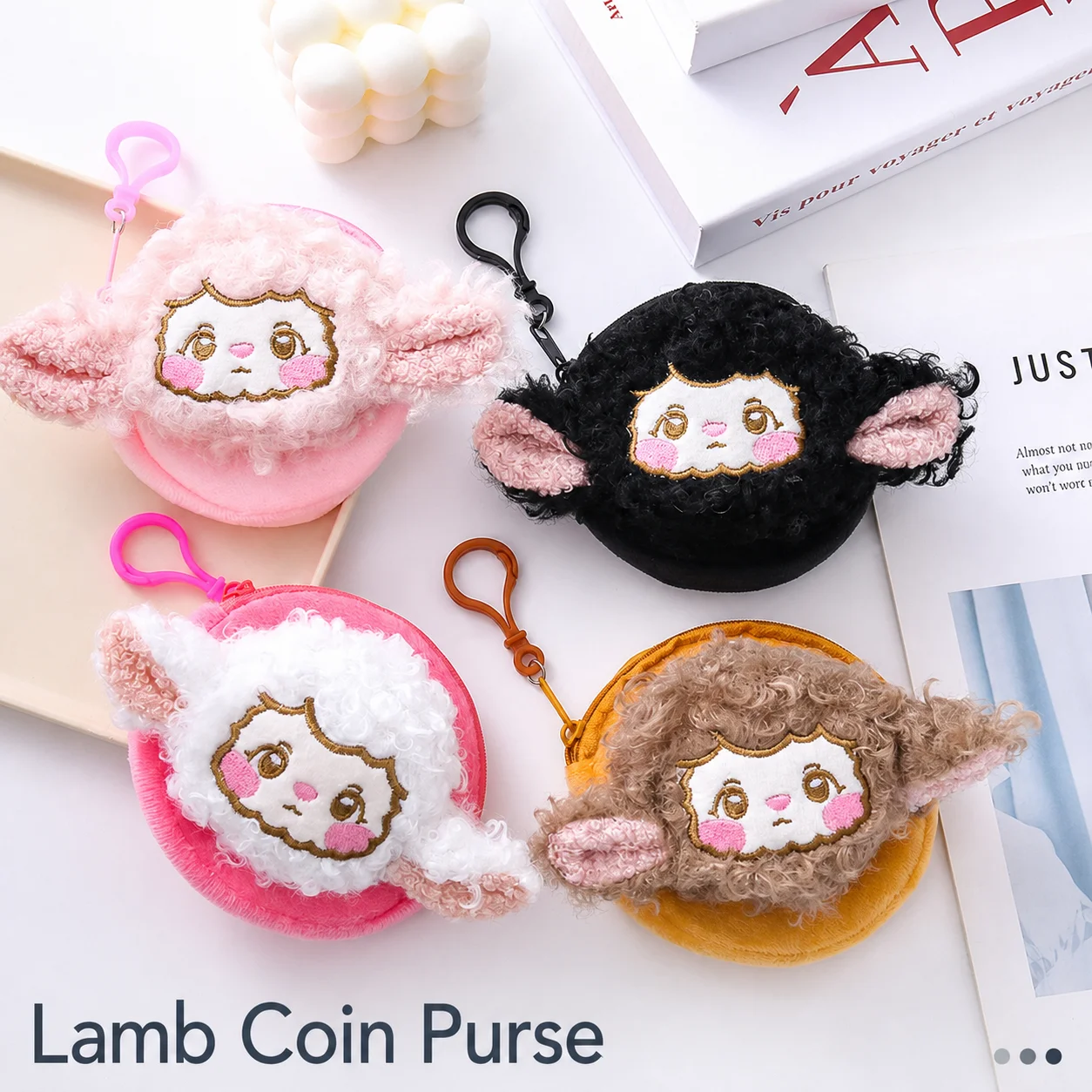 Plush Zipper Pouch Small Cartoon Lamb Coin Purse Bag Charm Purse Cartoon Handcrafted Plush Pouch For School Bag Lipstick Storage