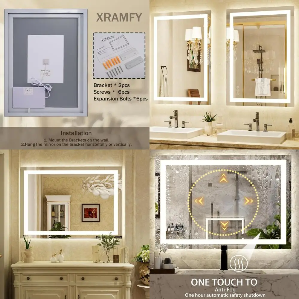 

40 x 30 LED-Illuminated Bathroom Mirror with Front and Back Lighting, 3-Color Vanity Mirror, Anti-Fog Wall Mirror
