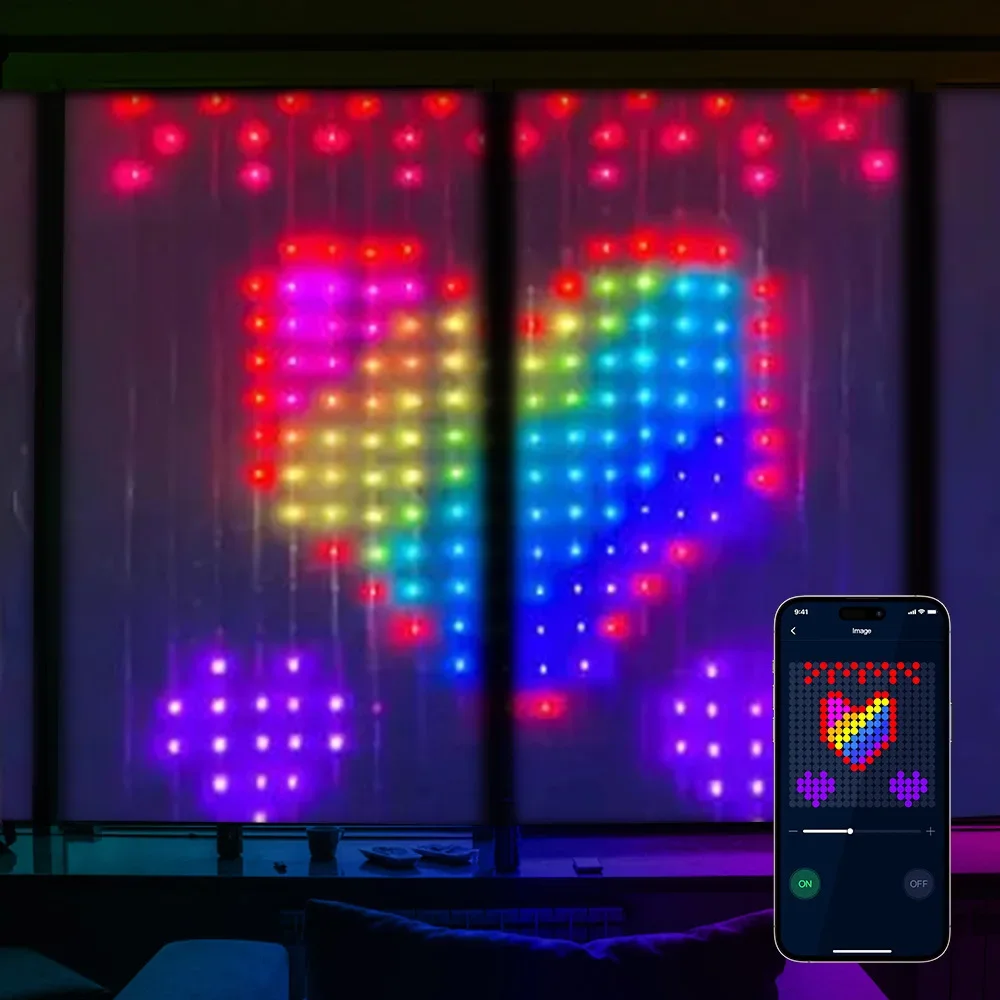 RGBIC Curtain Light String USB Remote Control APP Bluetooth Control LED Curtain Light for Room Living Holiday Party Decorations