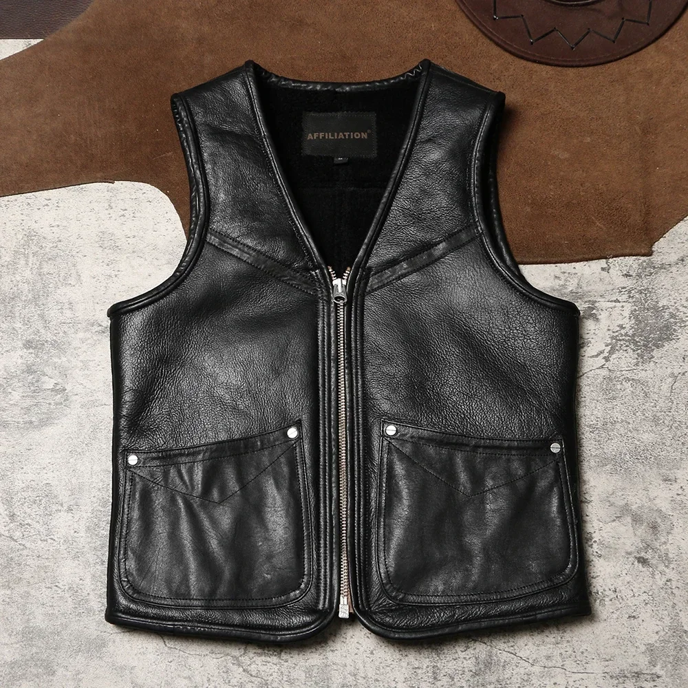 Blunt Razor Vintage Sheepskin Fur Vest Winter Men's Original Fur Integrated Shoulder RL Leather Thermal Vest Horse Clip