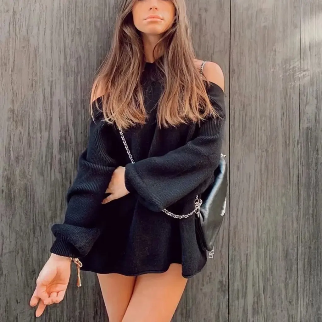 المرأة خارج الكتف فضفاض البلوز سترة مثير النمط الأوروبي والأمريكي الخريف الشتاء أزياء الملابس