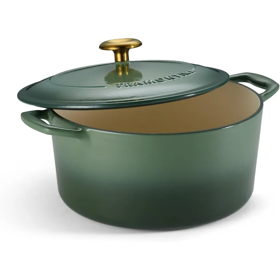 

Эмалированный чугунный голландский горшок Bestow с круглой крышкой, 5,5 литра, золотая ручка кактуса