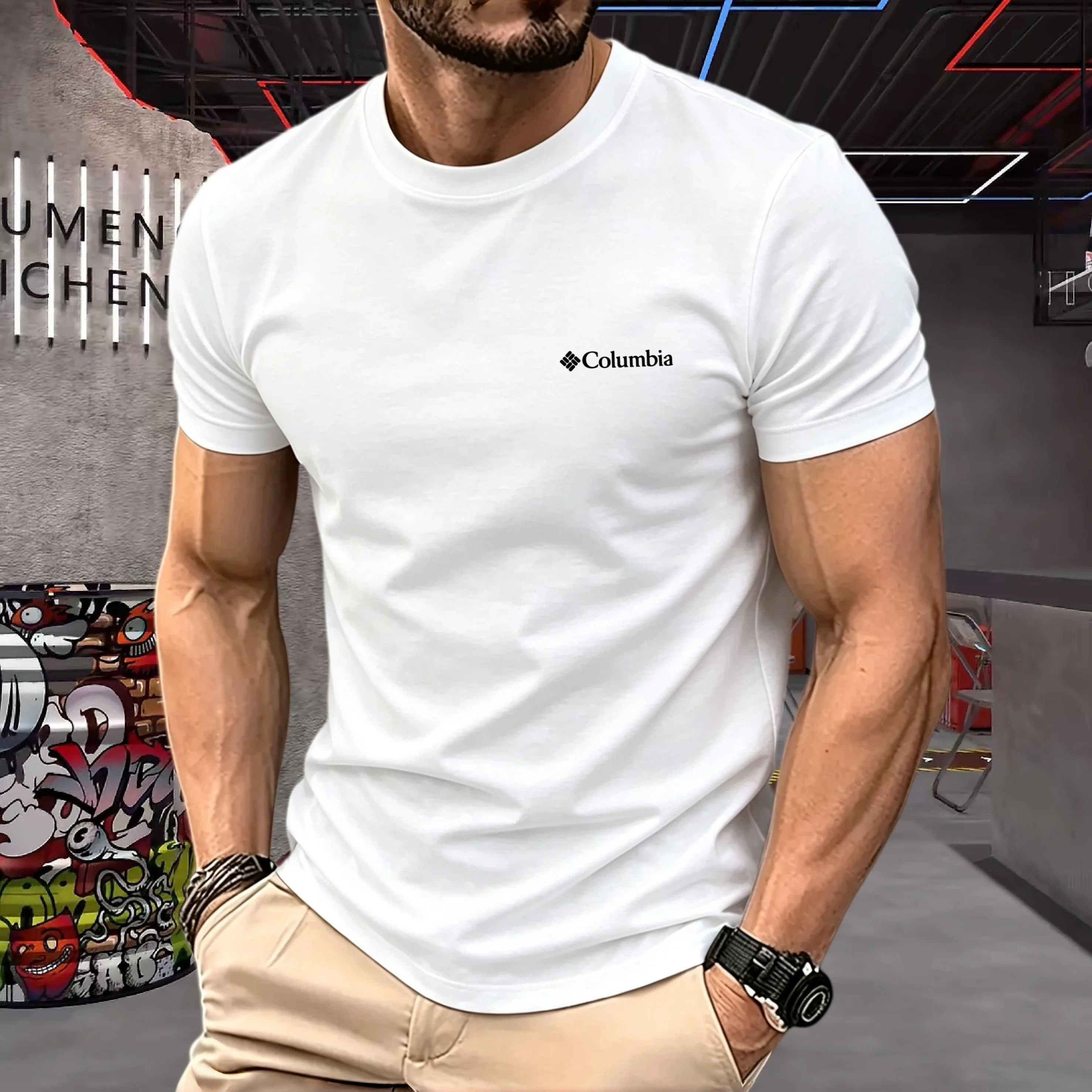 100% pure cotton 2026 high-end brand men's short sleeved round neck top summer fashion luxury logo embroidered golf top T-shirt