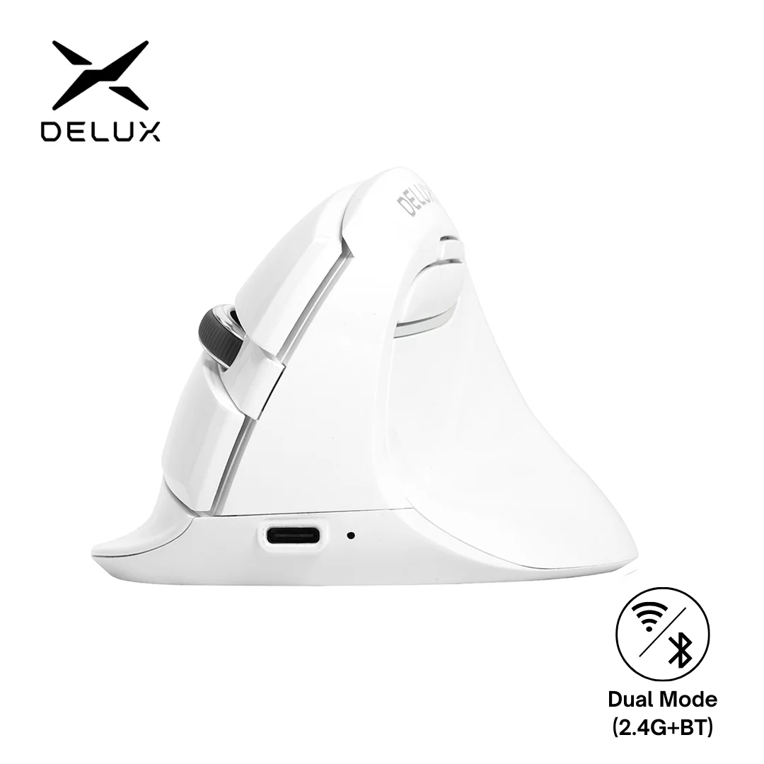 

Delux M618 Mini Ergonomic Mouse Wireless Vertical Gaming Mouse White Bluetooth 2.4GHz RGB Rechargeable Silent click Mice Office