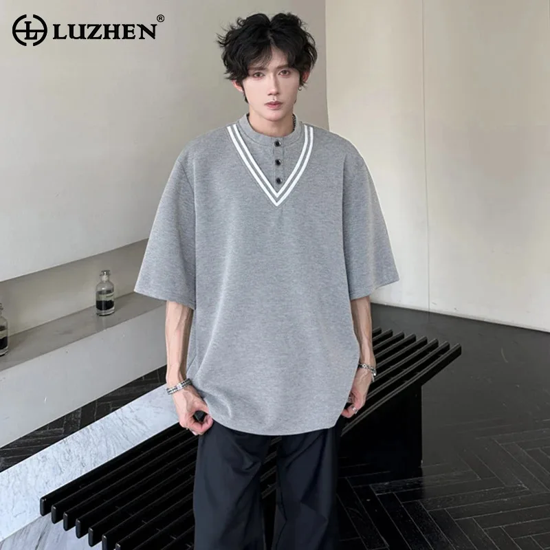 

LUZHEN оригинальные свободные футболки из двух предметов с короткими рукавами, мужские летние футболки 2025 года, новая корейская модная красивая одежда JY3035