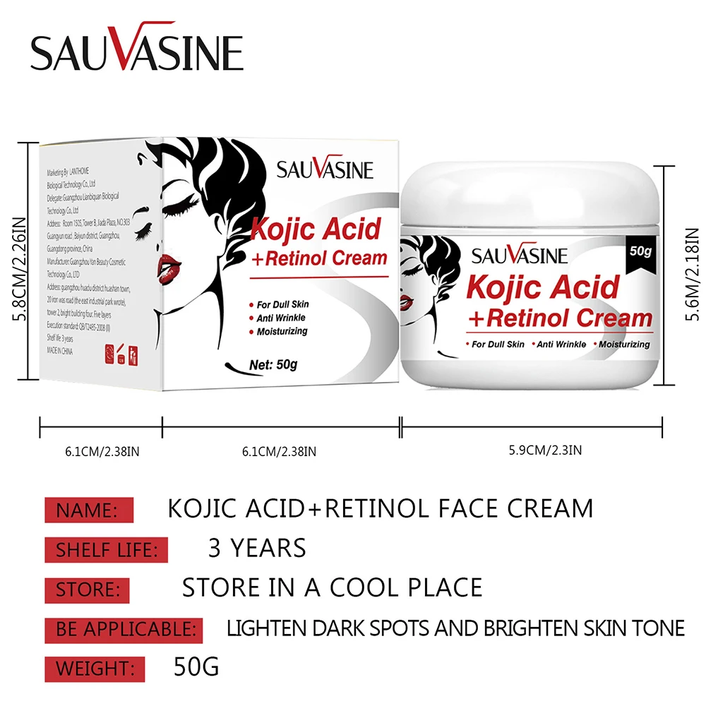 50g Kojic Acid Facial Cream Whitening Moisturizing Reducing Fine Lines Brighten Skin Tone Lightening Spots Cream Skin Care - Image 6
