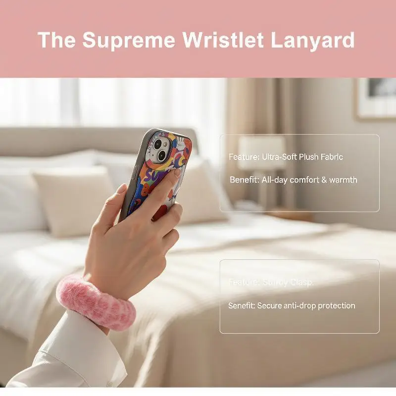 @*Portable Plush Wrist Lanyard Fashion Colorful Strap for Mobile Phone Keychain Bag Charm Suitable for Travel Vacation