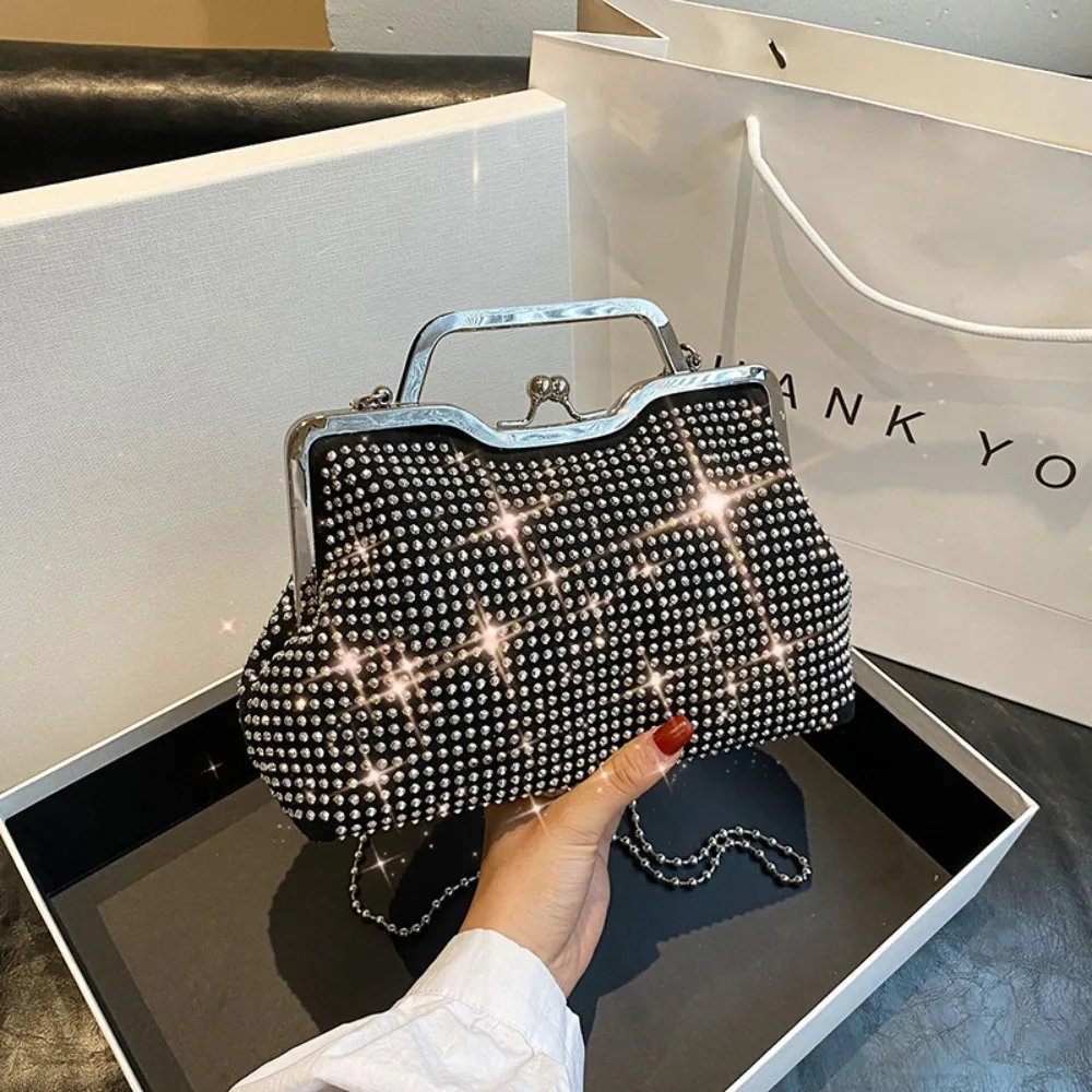 

2023 New Shoulder Messenger Bag Fashion Diamond Shiny Platinum Bag Chain Dinner Shell Bag Luxury Designer Clutch Bag Purse