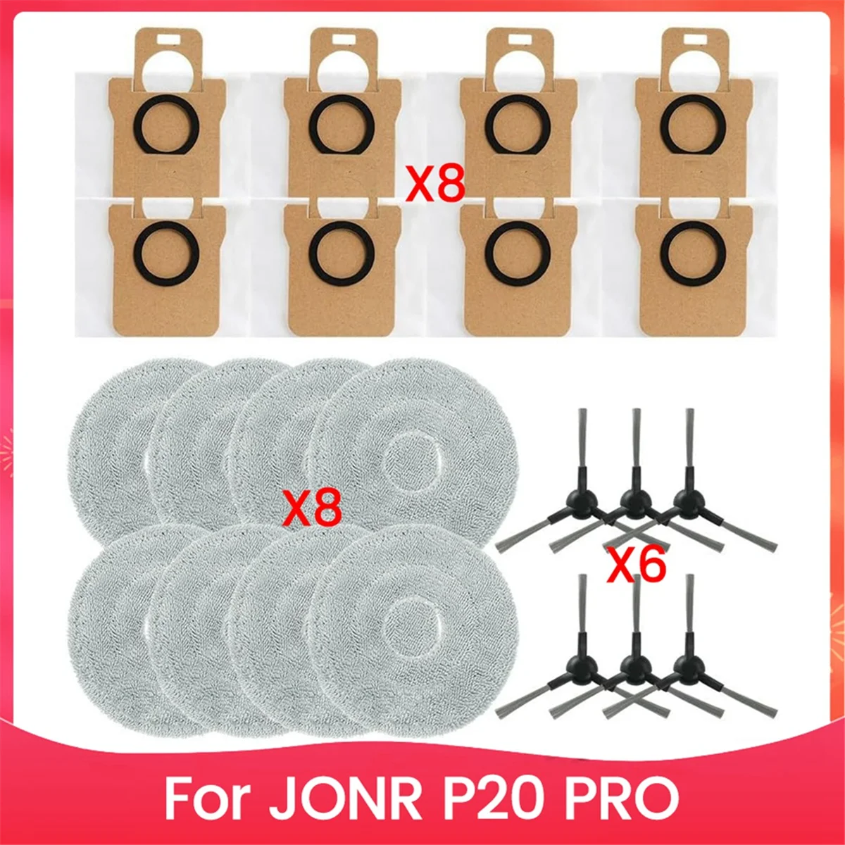 Replacement Accessory Kit for JONR P20 PRO Robot Vacuum Cleaner Dust Bags Side Brushes Mop Cloth Parts