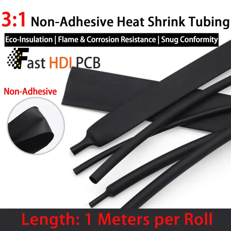

Heavy Duty 3:1 Non-Adhesive Heat Shrink - 1M Continuous (1.5-6mm) , Oil/UV Resistant, Industrial Cable Protector