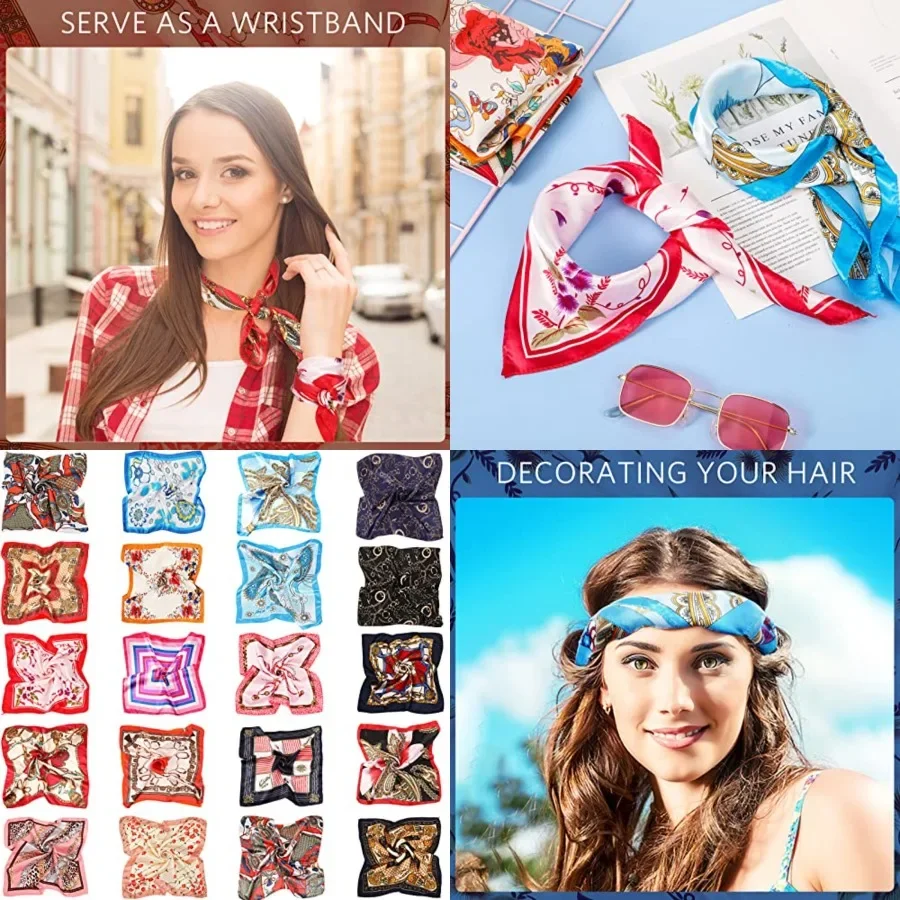 

20 Pieces Women Satin Square Scarf Mixed Color Small Silk Neck Scarf for Women Girls Favors, Random Color