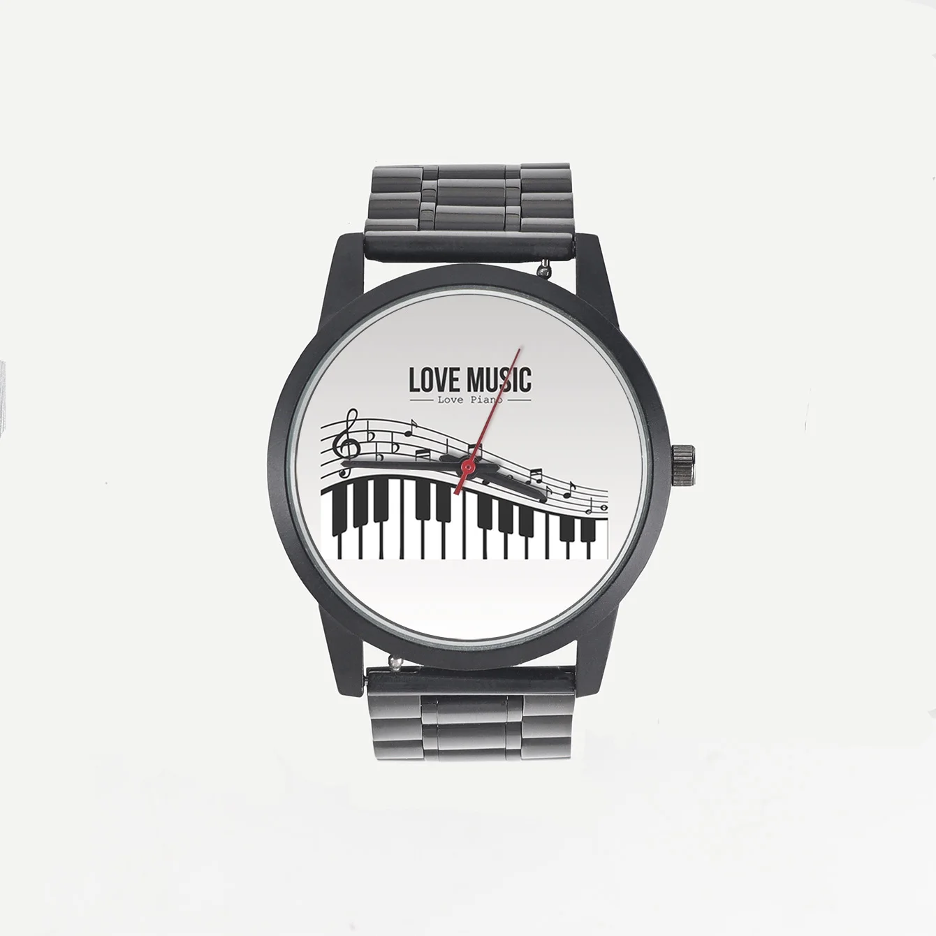 New Customize Women's Wrist Watch Quartz Piano Keys Design Love Music Score Black 3Hands Metal Strap  Souvenir Festival