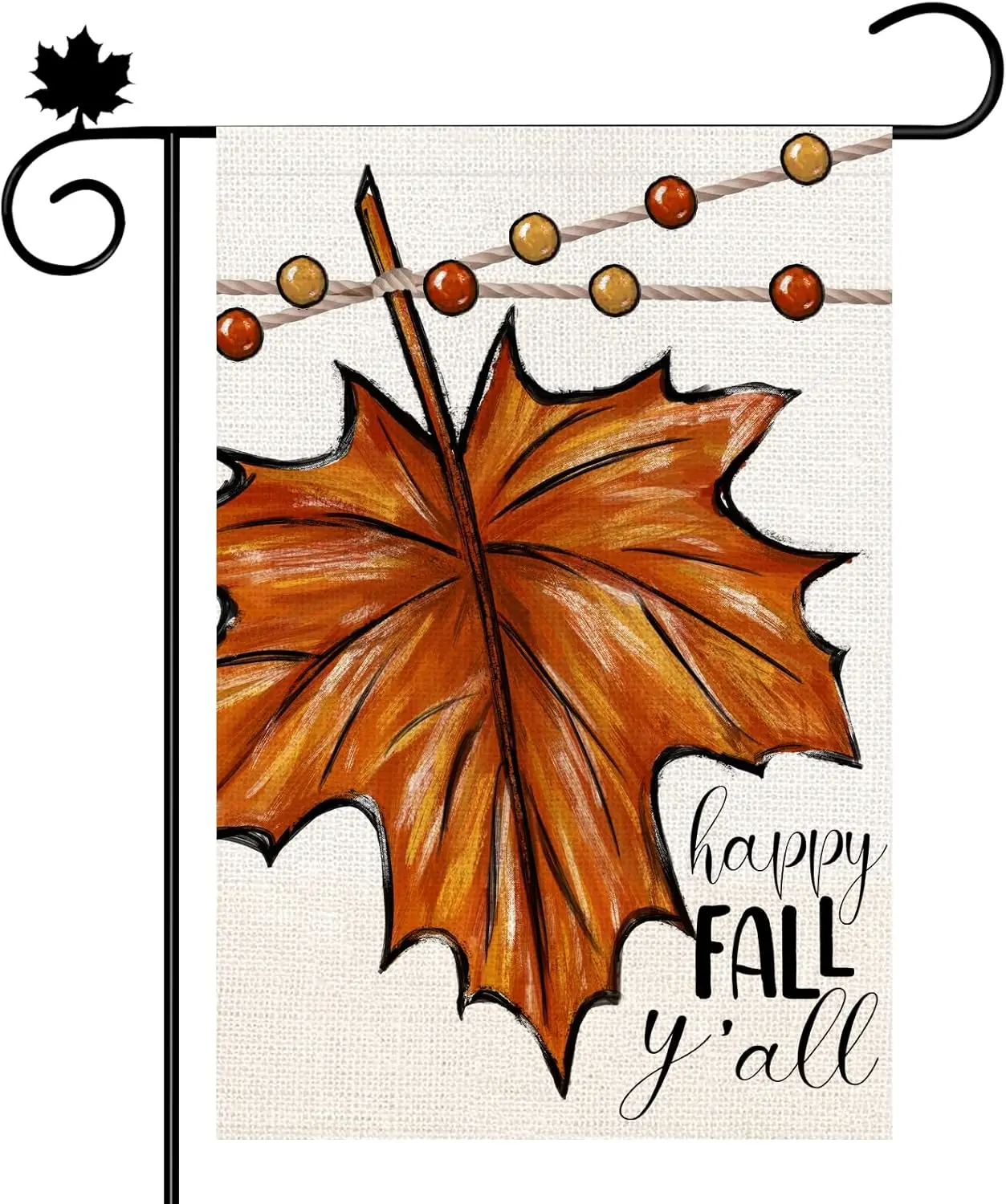 Fall Garden Flag ，12x18in Maple Leaves Round Beads Double Sided Thanksgiving Yard Flag for Autumn Farmhouse Seasonal Holiday Har