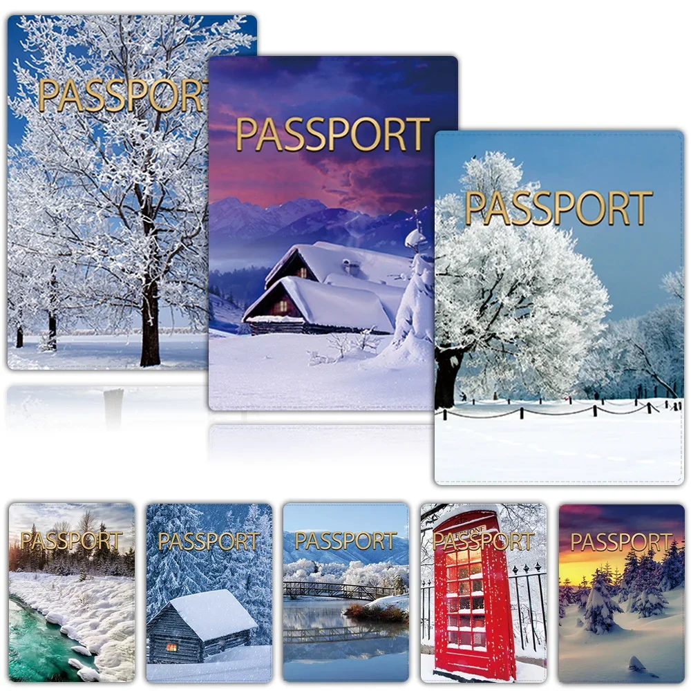 Passport Sleeve Credit ID Holder Protector Cover Portable Multi-function Storage Covers Snowview Print Pu Leather Passport Case