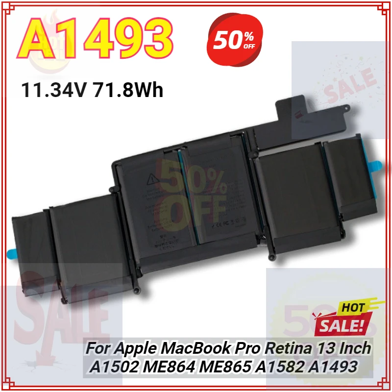 

New A1493 Laptop Battery for Apple MacBook Pro Retina 13 Inch A1502 ME864 ME865 A1582 A1493 Battery 11.34V 71.8Wh High Qualty