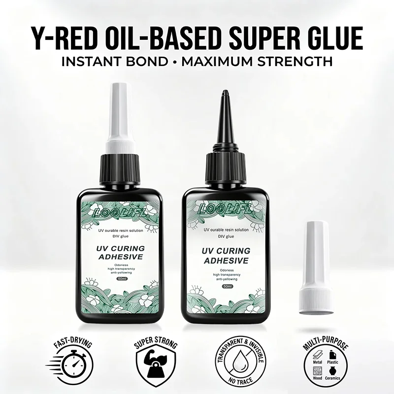 Loolifluv Curing Glue 50ml Transparent Invisible Uv Resin Glue, Odorless High-Transparency Anti-Yellowing Uv Light-Curing Glue, Instant Drying Super Strong Adhesive, Suitable for Glass, Acrylic Plastic, Jewelry DIY Crafts, Quick Repair Uv Glue Requires Uv Lamp Curing, Suitable for Household Liquid Resin Decorations and DIY Projects