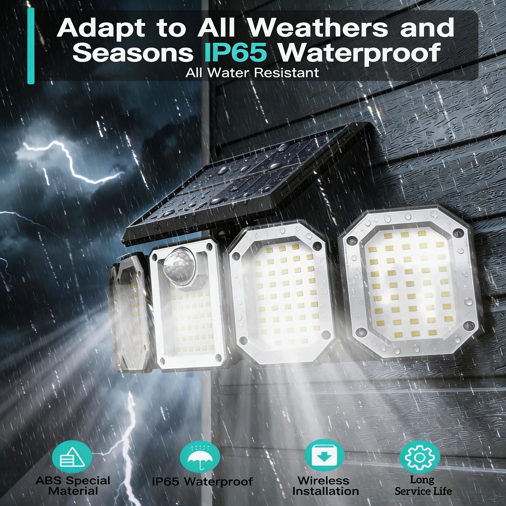Outdoor 5 Head Solar LED Wall Lamp, Wide Angle Waterproof Security Flood Light, Solar Powered Outdoor Lights for Yard Garden
