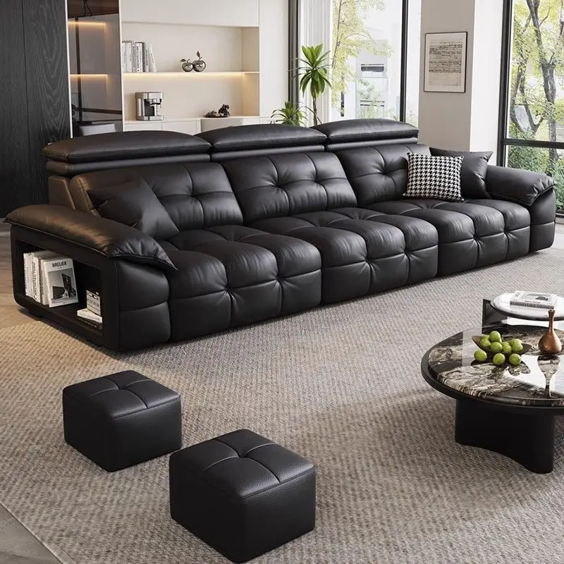Zero wall retractable electric function sofa, living room first layer cowhide sofa bed multi-function