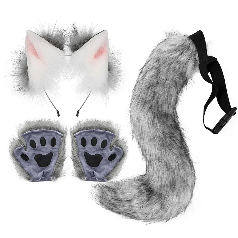 Halloween Party Fox Tail Fox Ears Set Plus Cute Paw Gloves Cosplay Animation Exhibition Character Handmade Plush Props