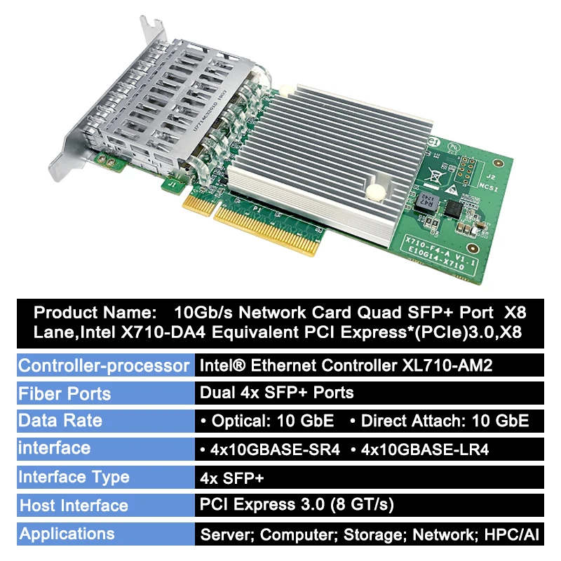 10G Network Card X710-DA4 Quad SFP+ PCI Express x4 4-Port 10Gigabit Ethernet Converged Network Card Server Adapter Intel X710