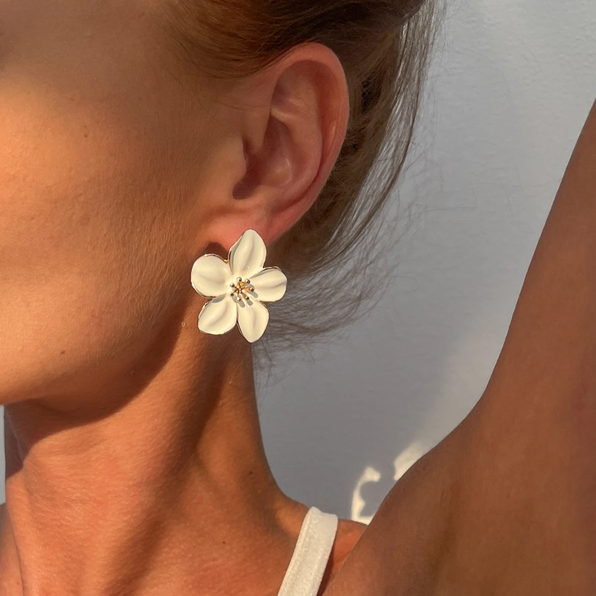 SHIXIN 6 Colors Elegant Dripping Oil Small Flower Ear Studs Earrings for Women Exquisite Five Petal Floral Earring Daily Jewelry