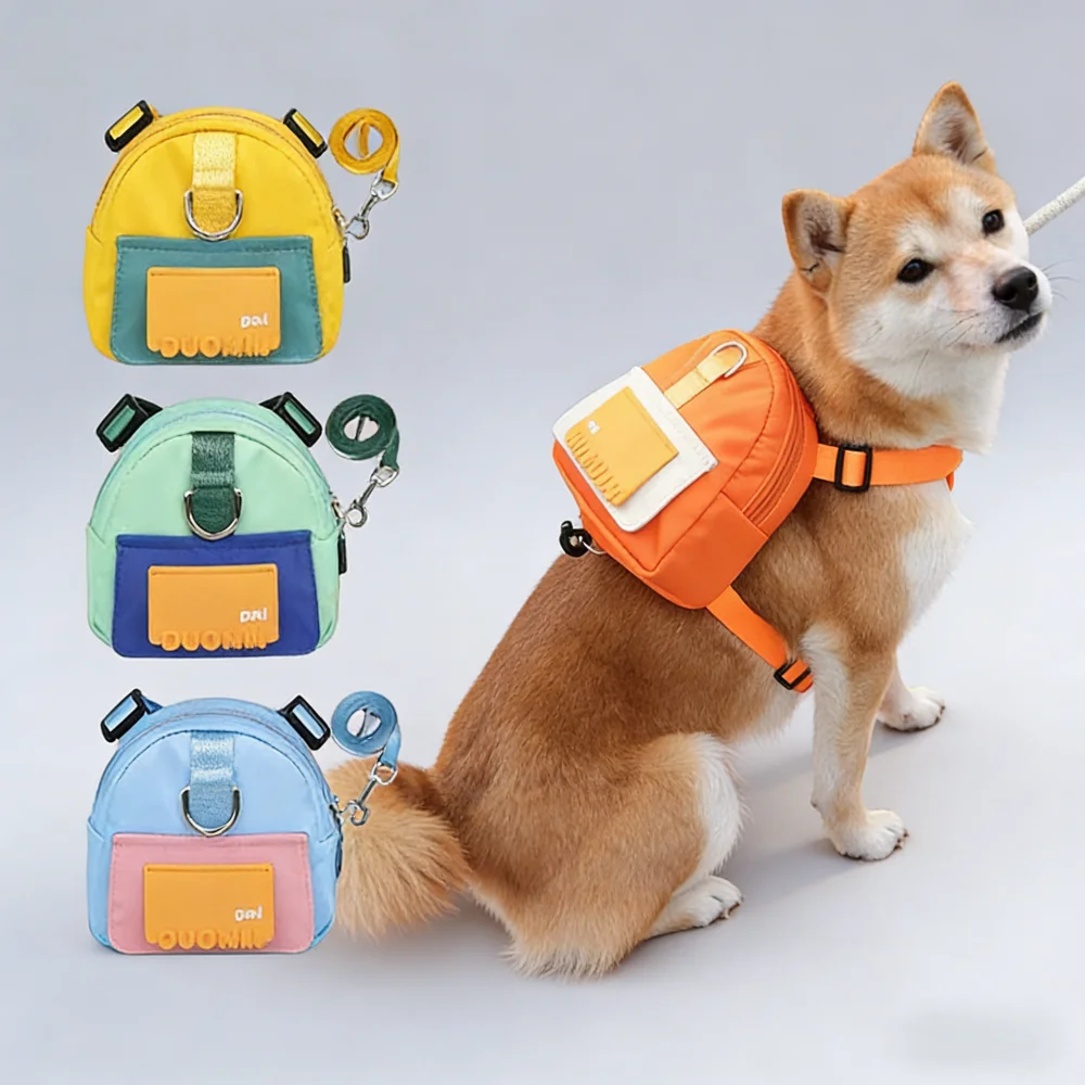 

Personalized Dog Harness with Snack bag for Puppy Shiba Inu Corgi Self Backpack Adjustable Dogs Harnesses Pet Supplies