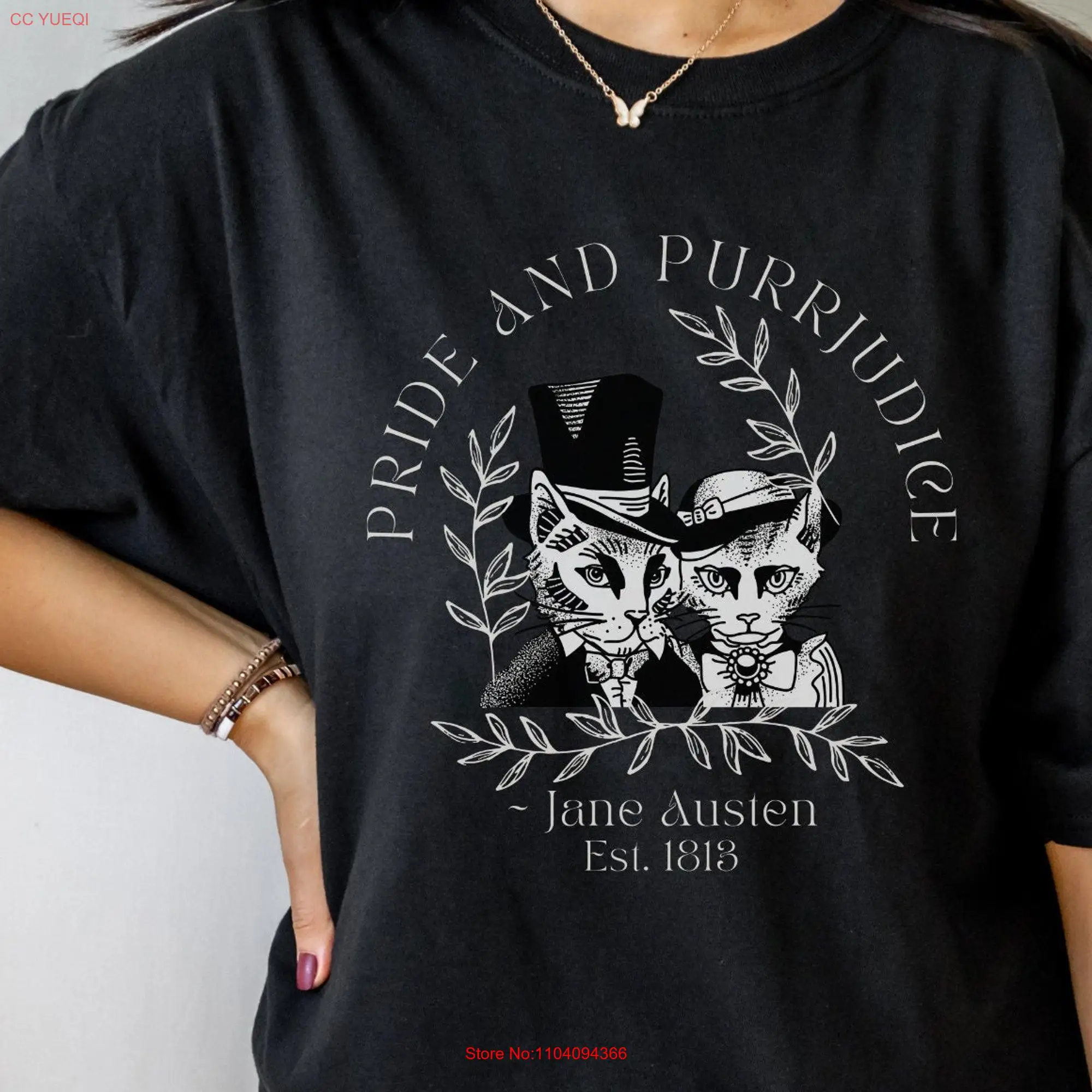 Jane Austen T Shirt Pride And Prejudice CaT Bookish Dark Academia Literary Book s long or short sleeves