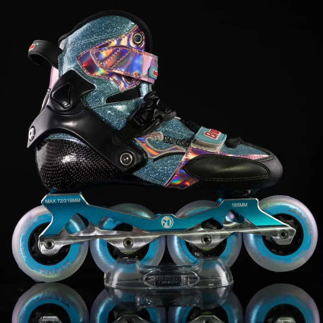 KSJ High-End Carbon Fiber Freestyle Inline Skates Advanced Flashing Roller for Children and Adults