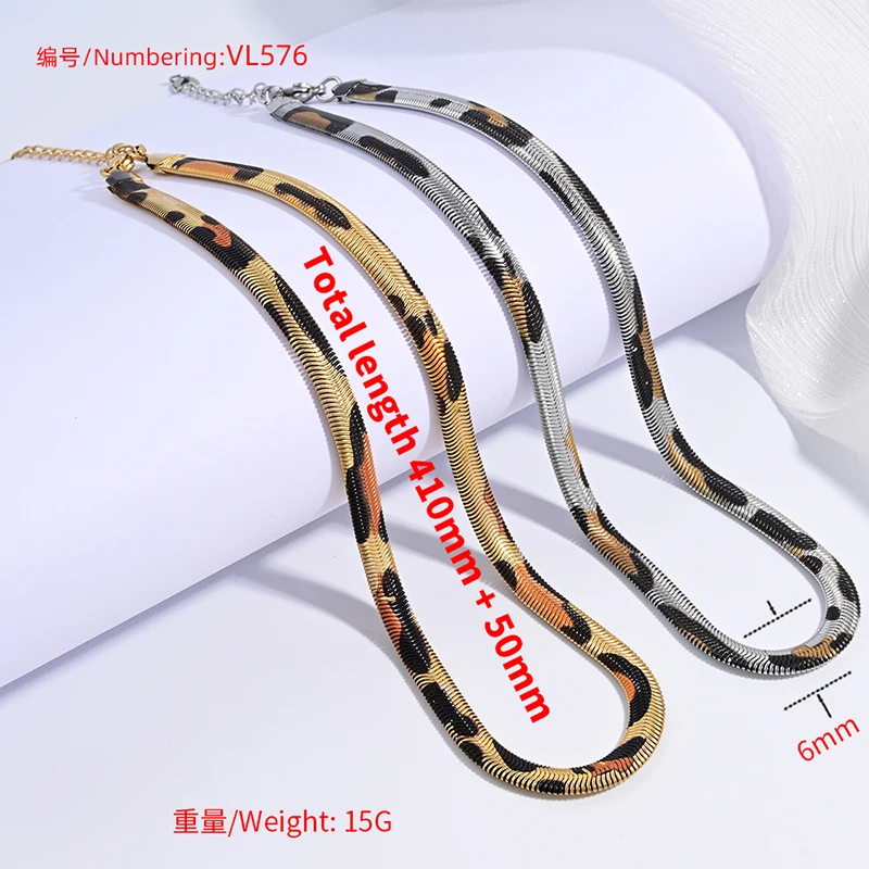 ZHUKOU Popular Fashion Hip-hop Style Unisex Couple Leopard Snake Print Necklace 18K Golden-plated Brass Metal Jewellery:VL576