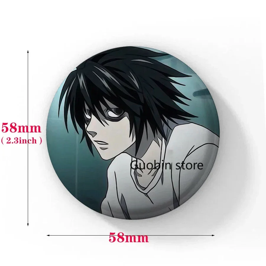 Alfileres de esmalte de Anime japonés Death Note, broche redondo hecho a mano L Killer Yagami Light, insignia de Cosplay, mochilas, regalos de joyería, 58mm