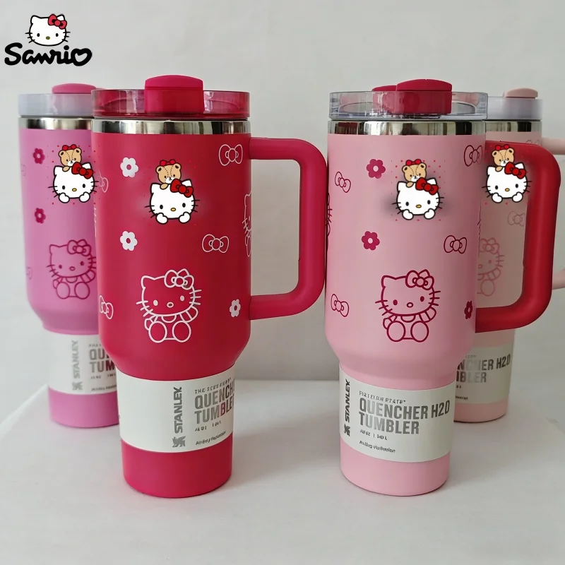 

Sanrio Hello Kitty 40oz Quencher Tumbler With Handle Red Pink Portable Car Cup Anime Gift Merchandise For Fans In Stock