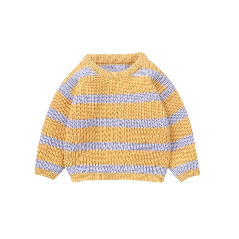 Toddler Baby Boy Girl Fall Sweater Casual Stripe Print Warm Knitted Long Sleeve Pullover Infant Winter Knitwear