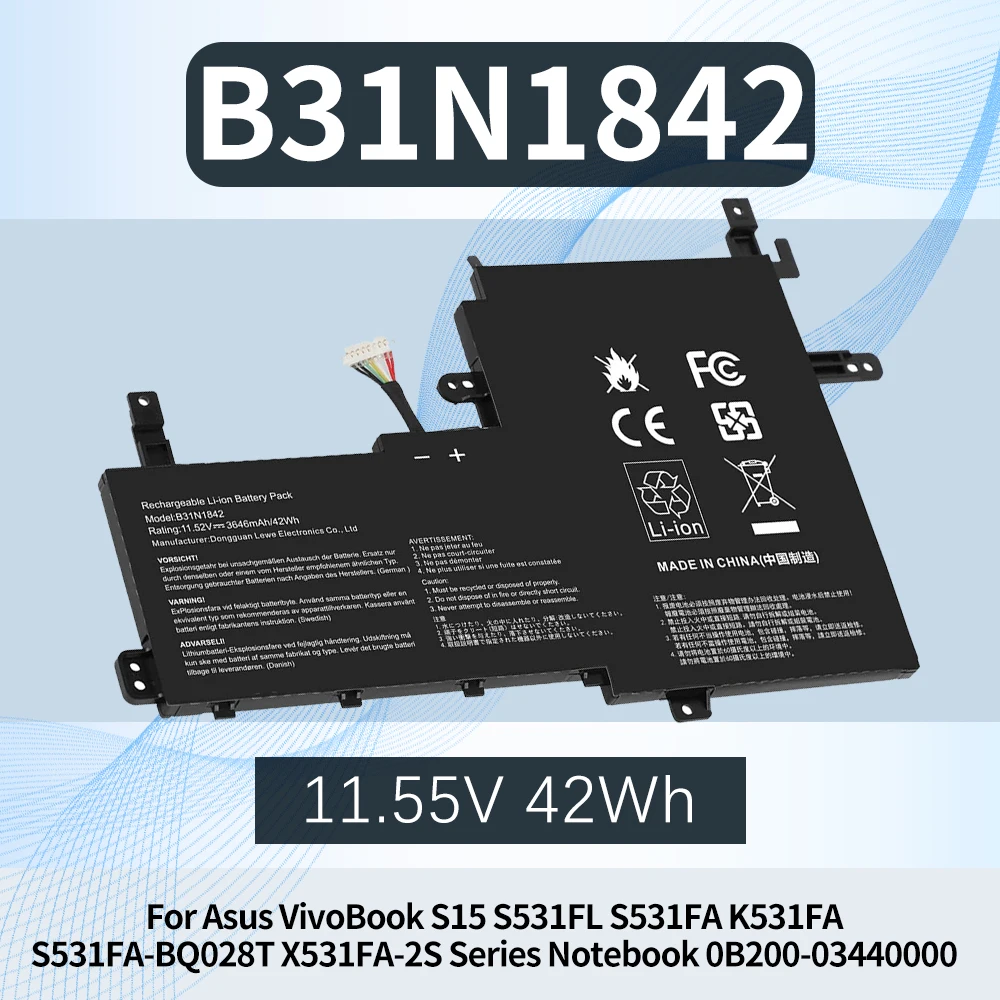 0B200-03440000 B31N1842 Laptop Battery for Asus VivoBook K531 K531F X531 X531F V531 V531F S15 S531 S531F M513 M513I M513IA K513