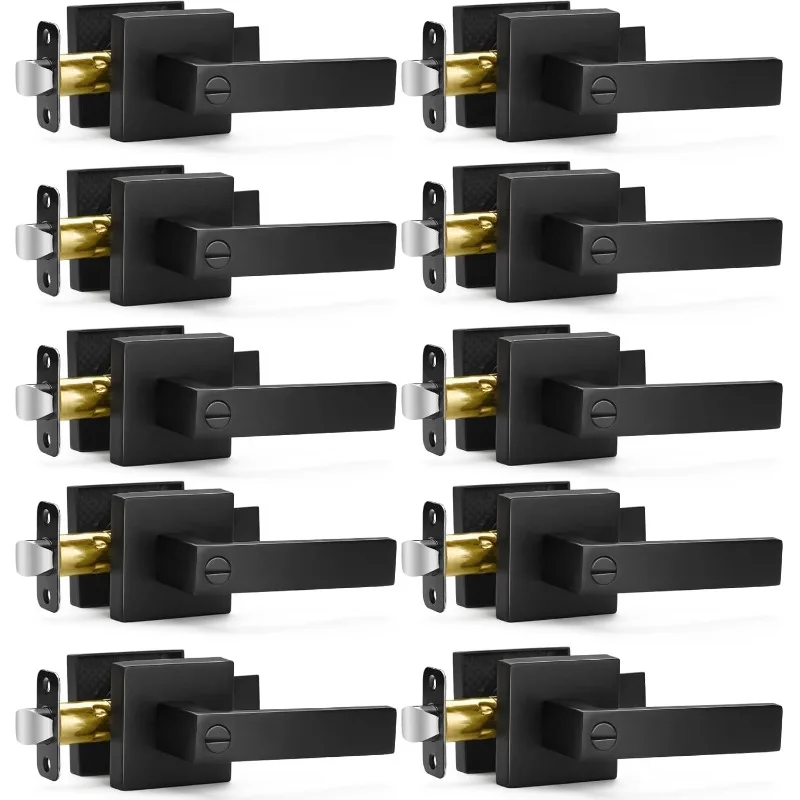 10 Pack Matte Black Door Handles Privacy Door Levers, Keyless Interior Door Knobs Square Door Levers Heavy Duty Door