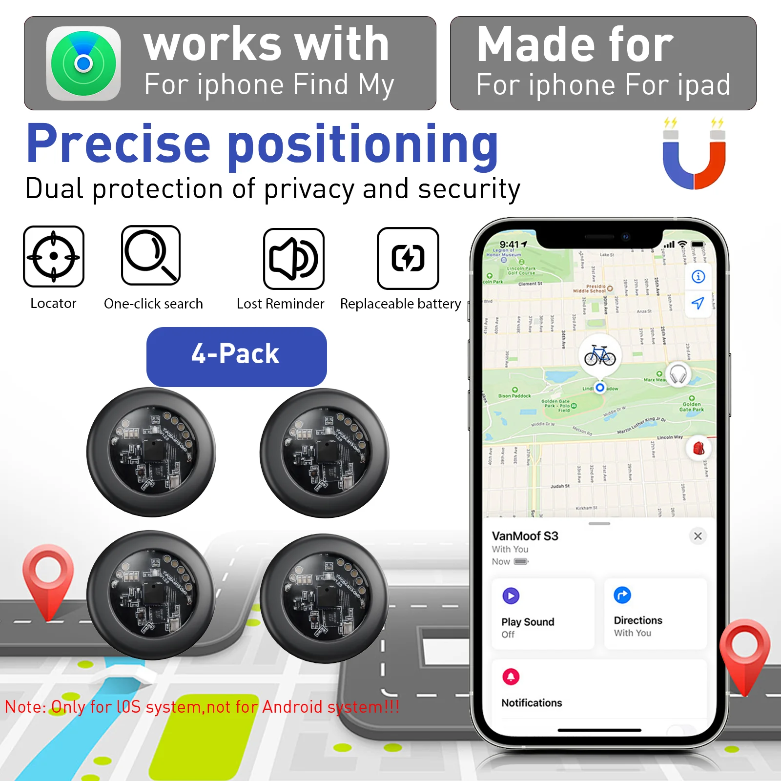 Mini Smart Tag Bluetooth Anti-Lose Tracker 1/2/4-Pack Compatible with Apple Find My App for Key Luggage Backpack Item