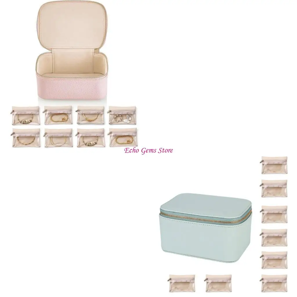 

Travels Jewelry Organizers Case PU Leather with 8 Little Pouches for Accessories C71A