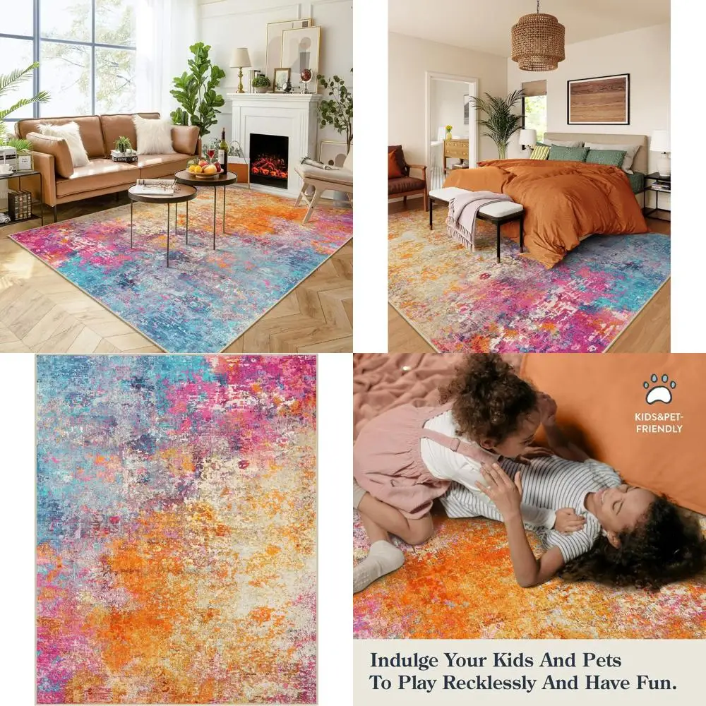 

Colorful 8x10 Washable Abstract Rugs for Living Room, Soft Non-Slip Area Rugs for Bedrooms, Kids Rooms, and Dining Areas